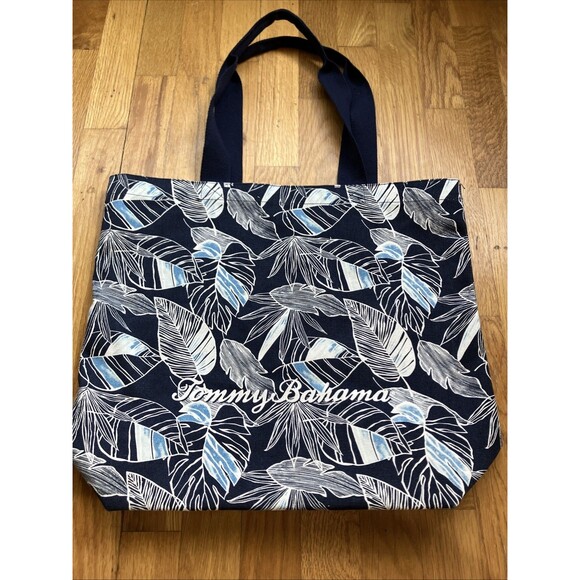 TOMMY BAHAMA Blue Palm Leaves Beach Tote Bag - Picture 1 of 4